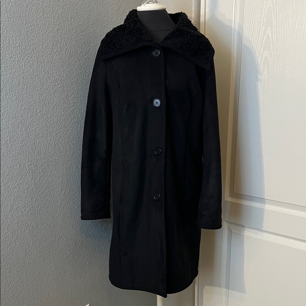 Talbots Black Pea Coat with Sherpa Collar Size 12